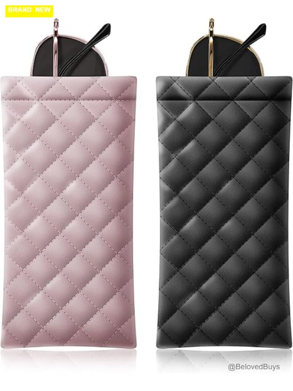 Squeeze Top Sunglass Pouch - Portable Organizer PU Leather Glasses Case 2 Pack